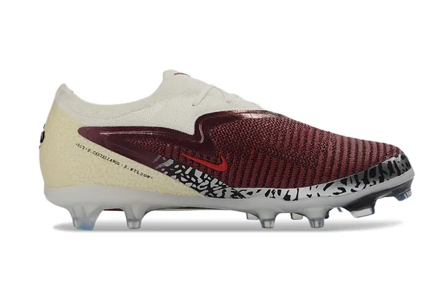 Nike Phantom GT Beige Burgundy Knit Upper Asymmetric Lacing Firm-Ground Soccer Shoes 7