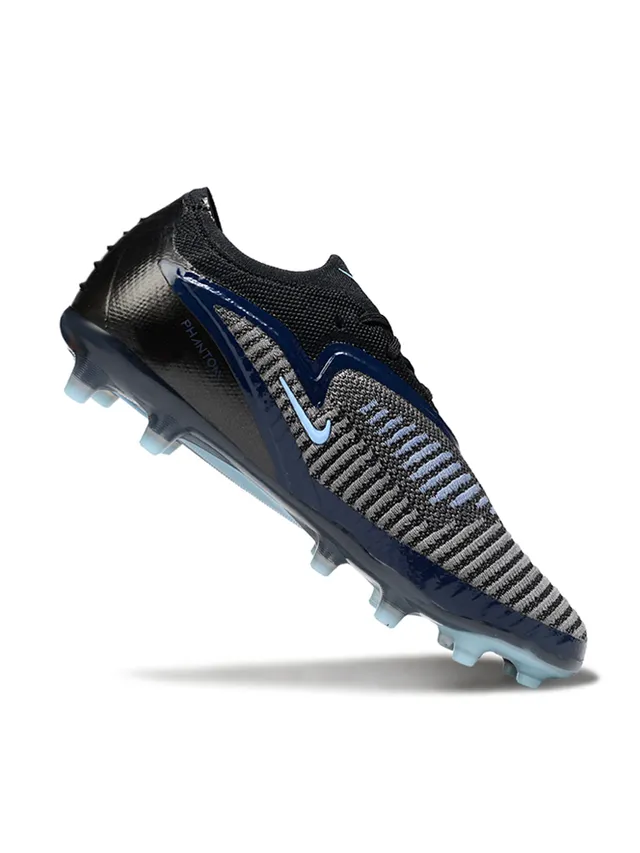 Nike Phantom GT Black Blue Knit Upper Glossy Synthetic Cage Firm-Ground Soccer Shoes 2