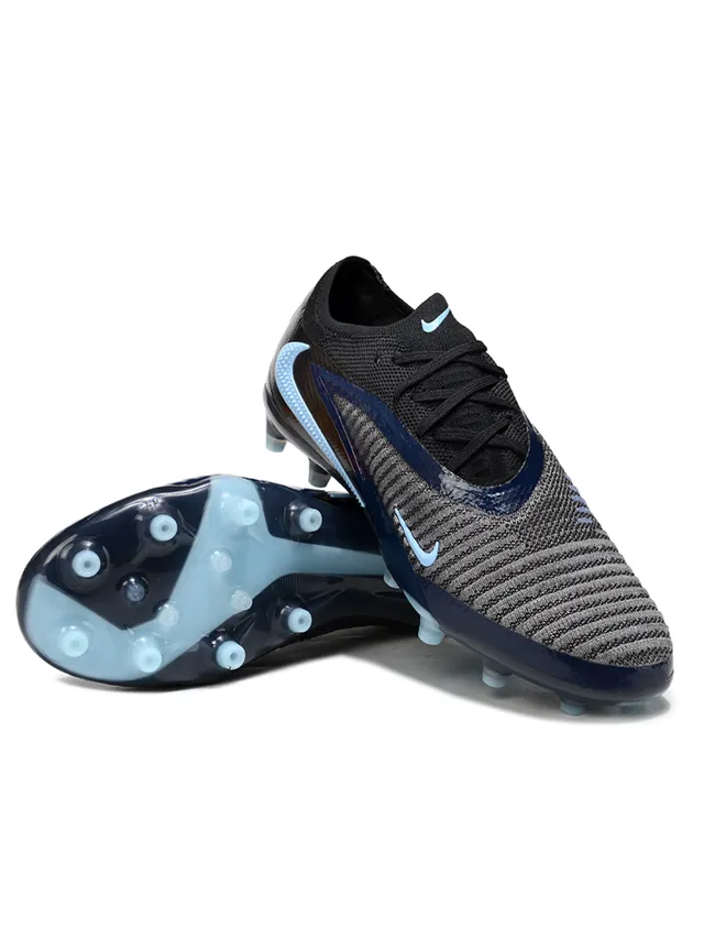 Nike Phantom GT Black Blue Knit Upper Glossy Synthetic Cage Firm-Ground Soccer Shoes 3