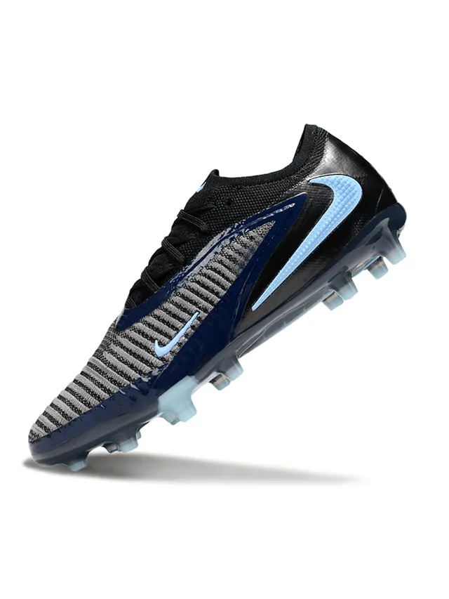 Nike Phantom GT Black Blue Knit Upper Glossy Synthetic Cage Firm-Ground Soccer Shoes 4