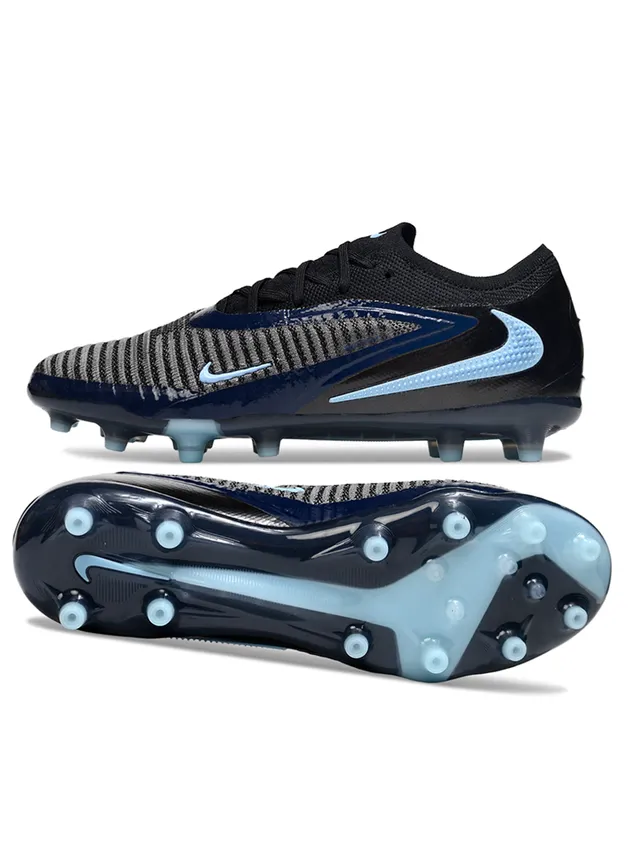 Nike Phantom GT Black Blue Knit Upper Glossy Synthetic Cage Firm-Ground Soccer Shoes 6