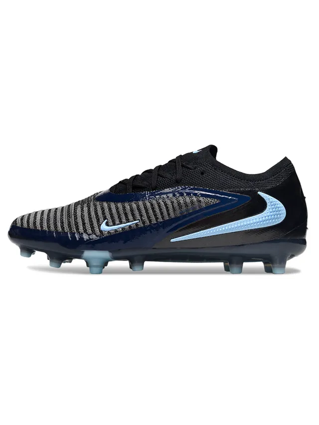 Nike Phantom GT Black Blue Knit Upper Glossy Synthetic Cage Firm-Ground Soccer Shoes 7