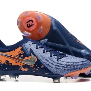 نايك Phantom GT Navy Orange أعلى نسيجي ربط غير متماثل أرضية صلبة أحذية كرة القدم