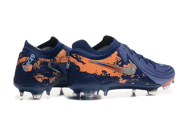 Nike Phantom GT Navy Orange Knit Upper Asimétrico Lacing Firm-Ground Sapatos de Futebol 2