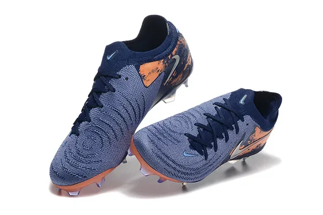 Nike Phantom GT Navy Orange Knit Upper Asimétrico Lacing Firm-Ground Sapatos de Futebol 3