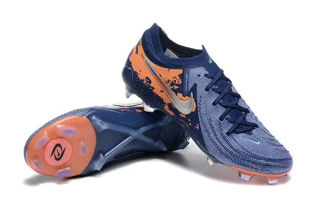 Nike Phantom GT Navy Orange Knit Upper Asimétrico Lacing Firm-Ground Sapatos de Futebol 6