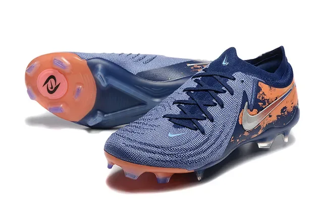 Nike Phantom GT Navy Orange Knit Upper Asimétrico Lacing Firm-Ground Sapatos de Futebol 7