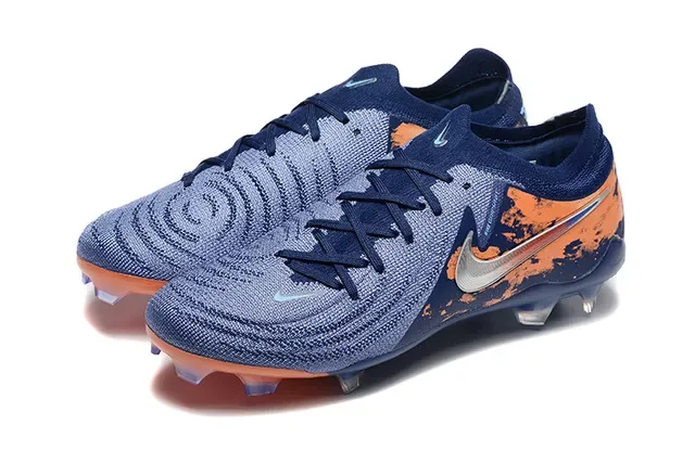 Nike Phantom GT Navy Orange Knit Upper Asimétrico Lacing Firm-Ground Sapatos de Futebol 8