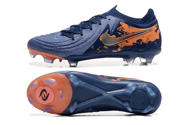Nike Phantom GT Navy Orange Knit Upper Asimétrico Lacing Firm-Ground Sapatos de Futebol 9