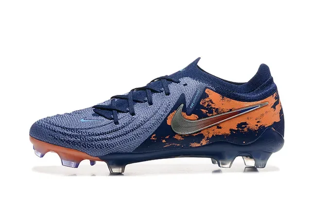 Nike Phantom GT Navy Orange Knit Upper Asimétrico Lacing Firm-Ground Sapatos de Futebol 10