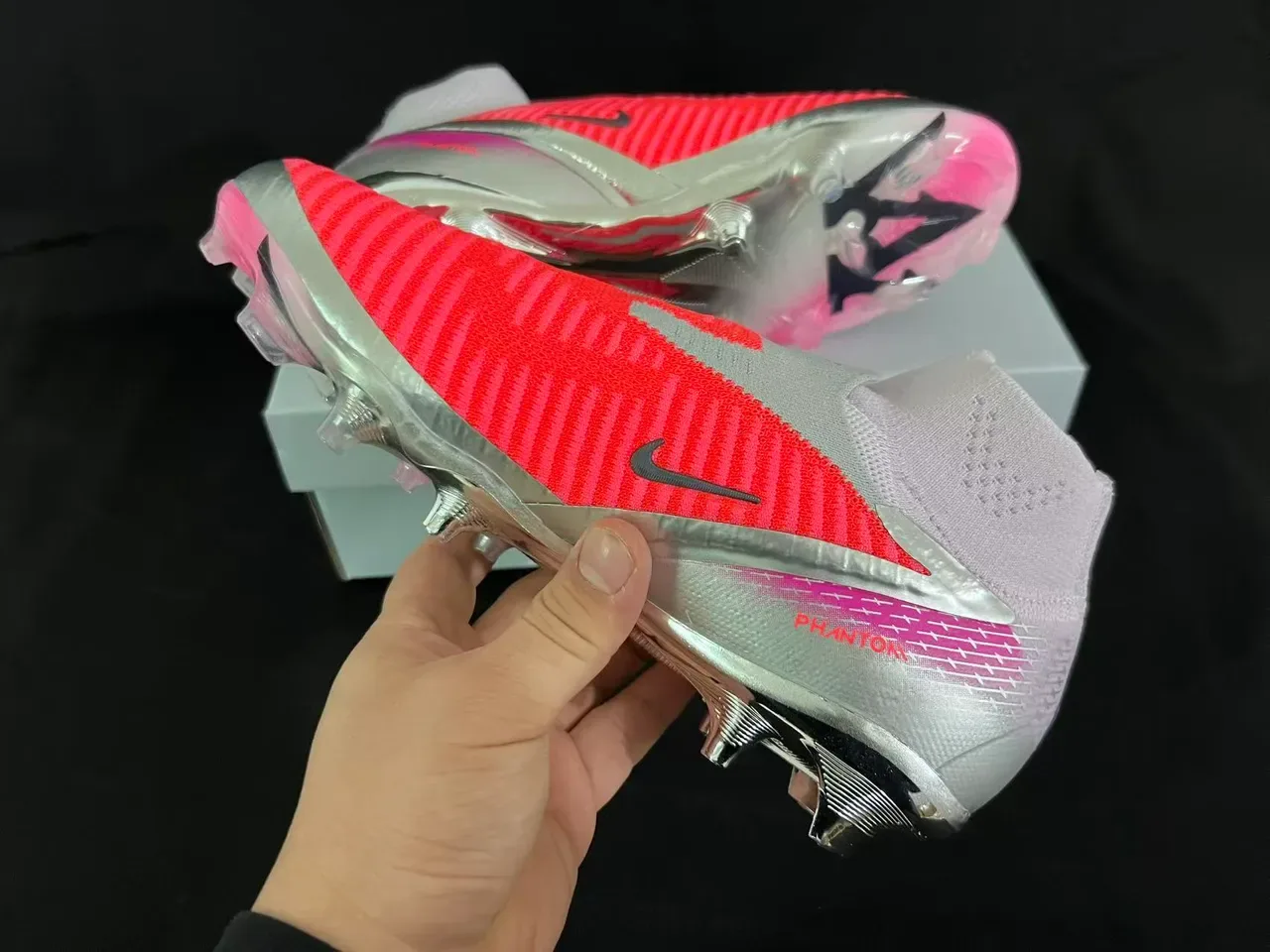 Nike Phantom GT Laranja Rosa Tênis de Futebol Colar Sock-Fit Upper Tricô Ribbed Superfície Firm-Ground 11