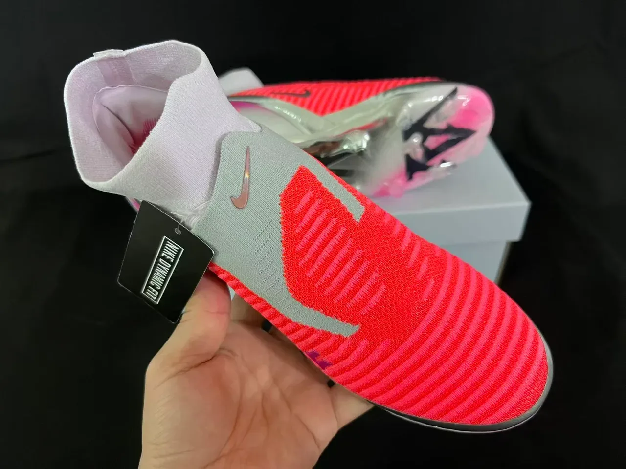 Nike Phantom GT Laranja Rosa Tênis de Futebol Colar Sock-Fit Upper Tricô Ribbed Superfície Firm-Ground 12