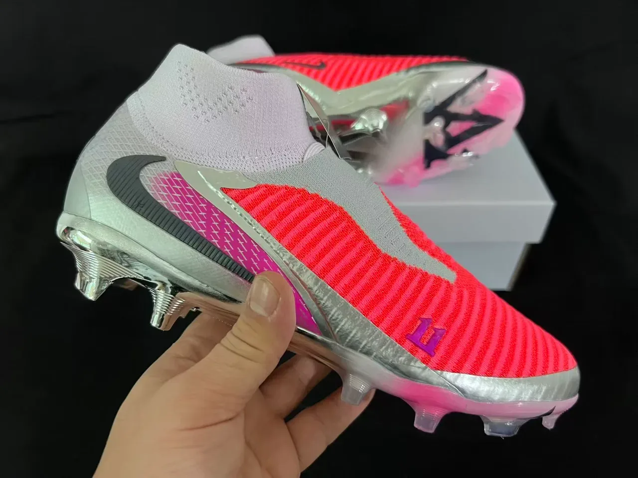 Nike Phantom GT Laranja Rosa Tênis de Futebol Colar Sock-Fit Upper Tricô Ribbed Superfície Firm-Ground 13