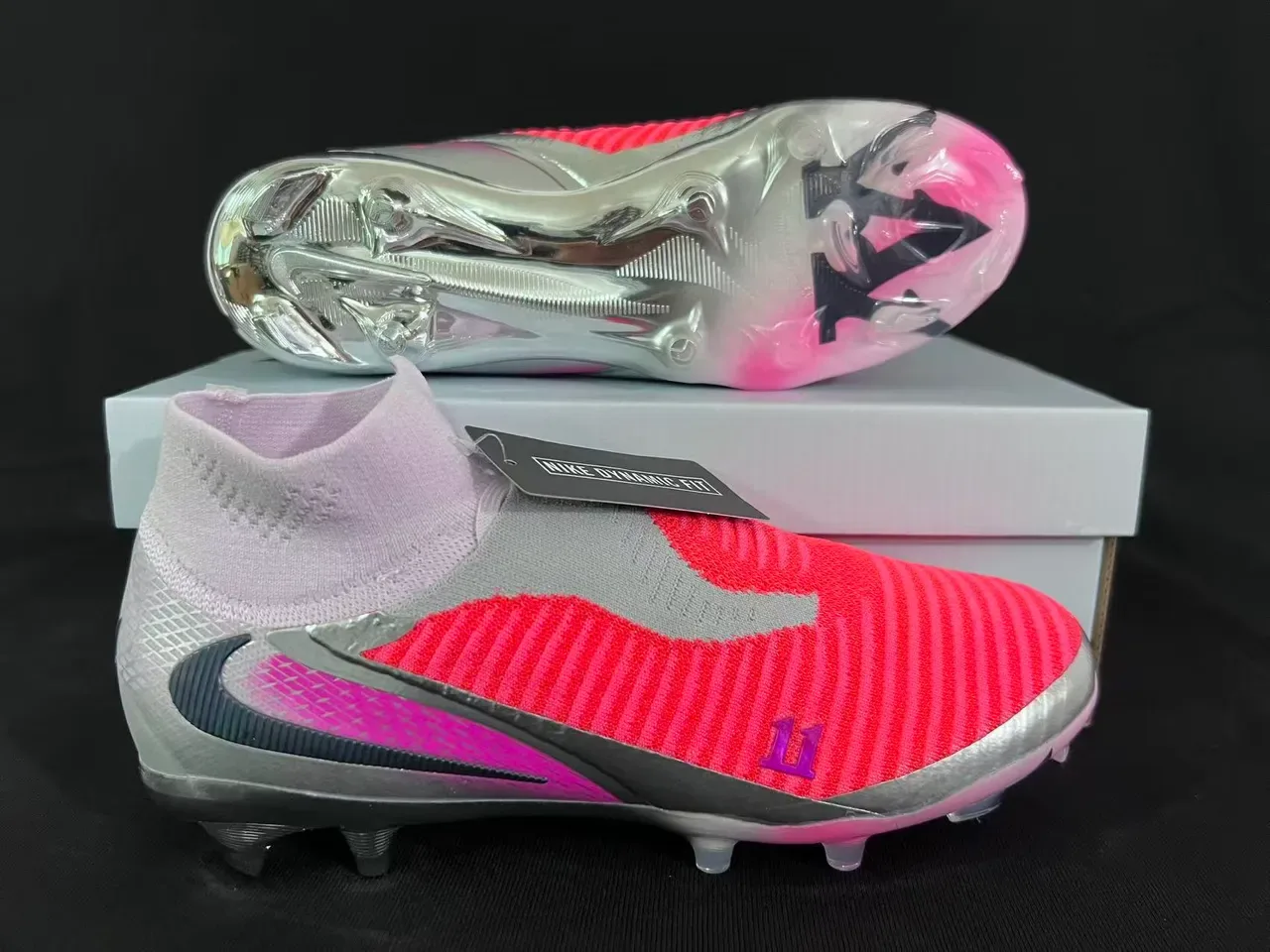 Nike Phantom GT Laranja Rosa Tênis de Futebol Colar Sock-Fit Upper Tricô Ribbed Superfície Firm-Ground 14