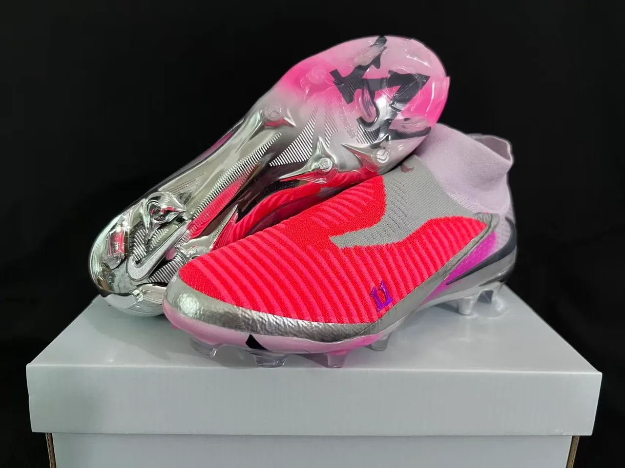 Nike Phantom GT Laranja Rosa Tênis de Futebol Colar Sock-Fit Upper Tricô Ribbed Superfície Firm-Ground 15