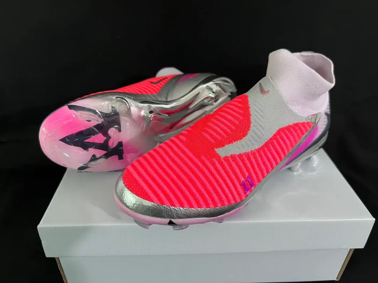 Nike Phantom GT Laranja Rosa Tênis de Futebol Colar Sock-Fit Upper Tricô Ribbed Superfície Firm-Ground 16