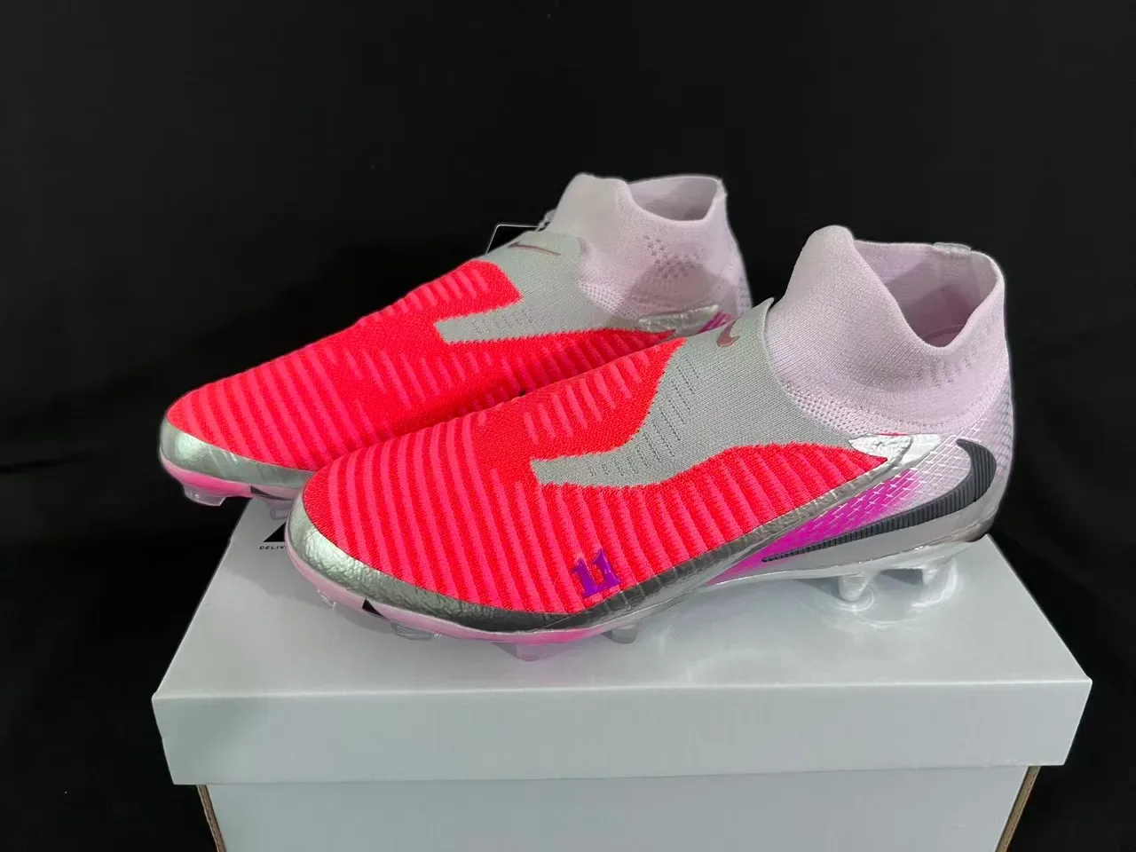 Nike Phantom GT Laranja Rosa Tênis de Futebol Colar Sock-Fit Upper Tricô Ribbed Superfície Firm-Ground 17