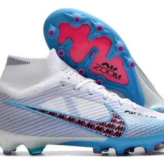 Nike Phantom GT White Blue High-Cut Sock-Fit Collar Firm-Ground Soccer Shoes