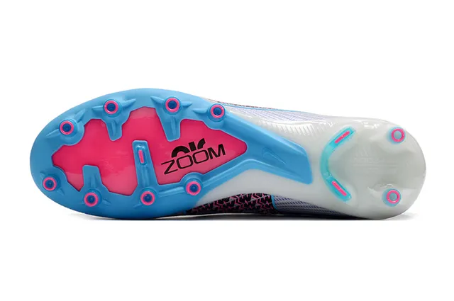 Nike Phantom GT Sapatos de futebol branco e azul com corte alto, colar de meia ajustado e solo firme 6
