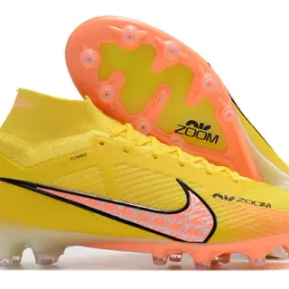 Nike Phantom GT Amarillo Naranja Alto Corte Ajuste Calcetín Parte Superior Flyknit Aterrizaje Firme Zapatos de Fútbol