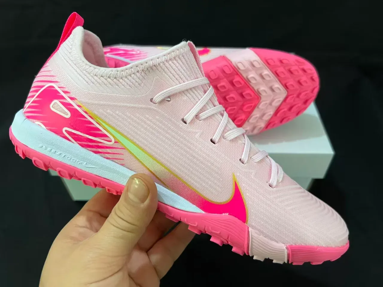 Nike Pink White Knit Upper Low-Cut Silhouette Indoor Soccer Shoes 13