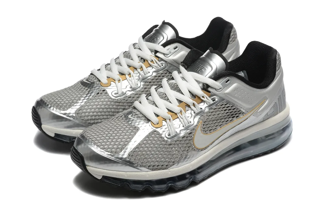 Nike Silver Black Metallic Synthetic Overlay Engineered Mesh Running Shoes 7