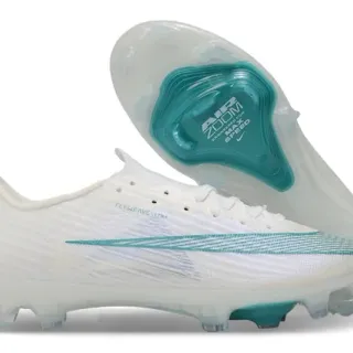 Nike White Blue Flyweave Knit Upper Teal Accent Swoosh Firm-Ground Soccer Shoes