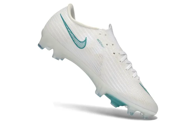 Nike White Blue Flyweave Knit Upper Teal Accent Swoosh Firm-Ground Soccer Shoes 2