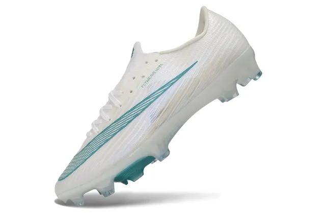 Nike White Blue Flyweave Knit Upper Teal Accent Swoosh Firm-Ground Soccer Shoes 3