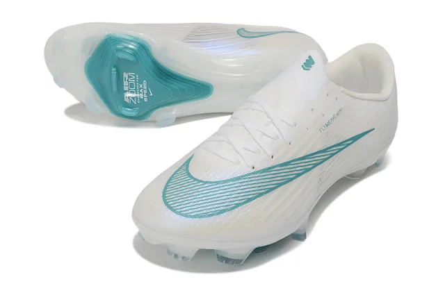 Nike White Blue Flyweave Knit Upper Teal Accent Swoosh Firm-Ground Soccer Shoes 4