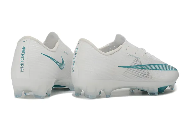 Nike White Blue Flyweave Knit Upper Teal Accent Swoosh Firm-Ground Soccer Shoes 5