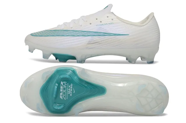 Nike White Blue Flyweave Knit Upper Teal Accent Swoosh Firm-Ground Soccer Shoes 6