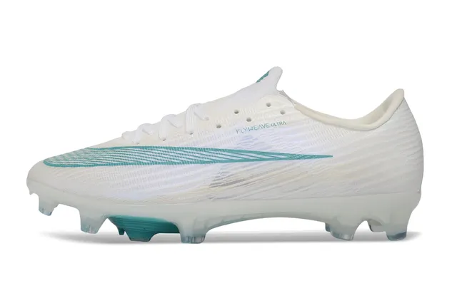 Nike White Blue Flyweave Knit Upper Teal Accent Swoosh Firm-Ground Soccer Shoes 7