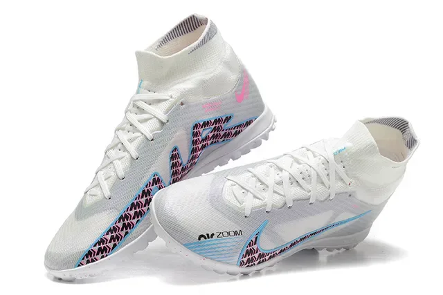 Nike Blanc et Bleu High-Cut Sock-Fit Collar Maille Iridiscente Chaussures de Football Turf 2