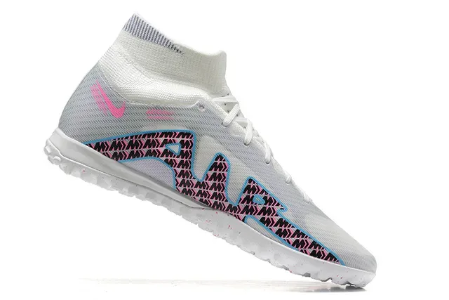 Nike Blanc et Bleu High-Cut Sock-Fit Collar Maille Iridiscente Chaussures de Football Turf 3