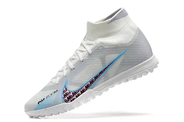 Nike Blanc et Bleu High-Cut Sock-Fit Collar Maille Iridiscente Chaussures de Football Turf 4