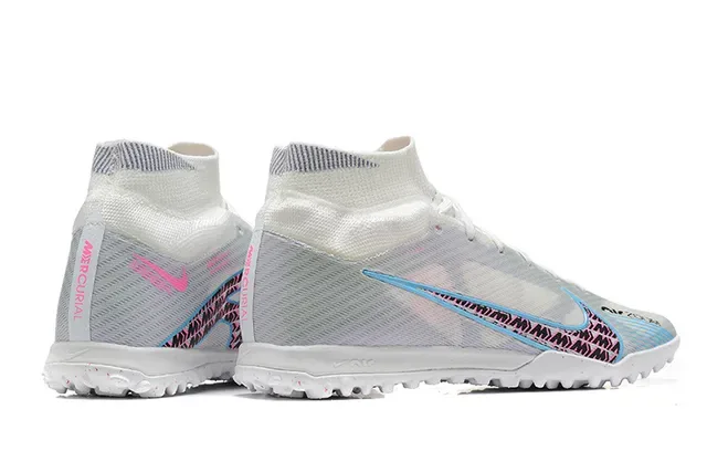 Nike Blanc et Bleu High-Cut Sock-Fit Collar Maille Iridiscente Chaussures de Football Turf 5
