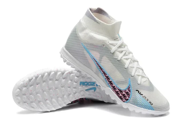 Nike Blanc et Bleu High-Cut Sock-Fit Collar Maille Iridiscente Chaussures de Football Turf 6