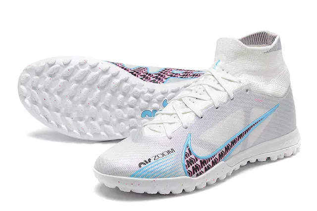 Nike Blanc et Bleu High-Cut Sock-Fit Collar Maille Iridiscente Chaussures de Football Turf 7