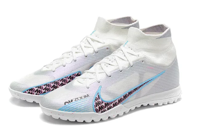 Nike Blanc et Bleu High-Cut Sock-Fit Collar Maille Iridiscente Chaussures de Football Turf 8