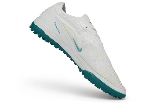 Nike Chaussures de football pour gazon blanc et bleu avec upper en maille et col intégré 2