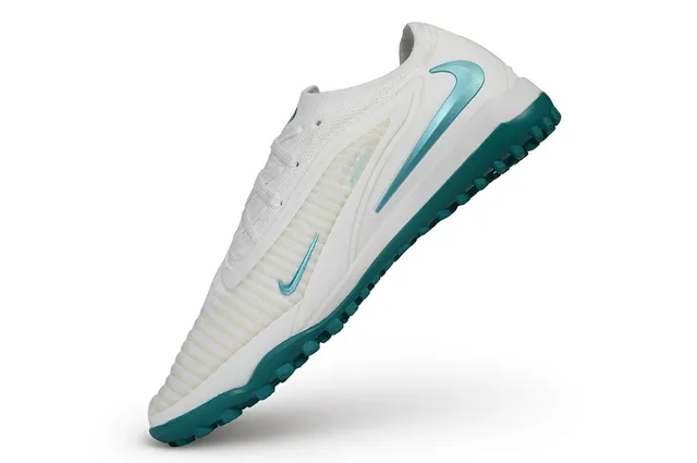Nike Chaussures de football pour gazon blanc et bleu avec upper en maille et col intégré 3