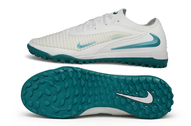 Nike Chaussures de football pour gazon blanc et bleu avec upper en maille et col intégré 6