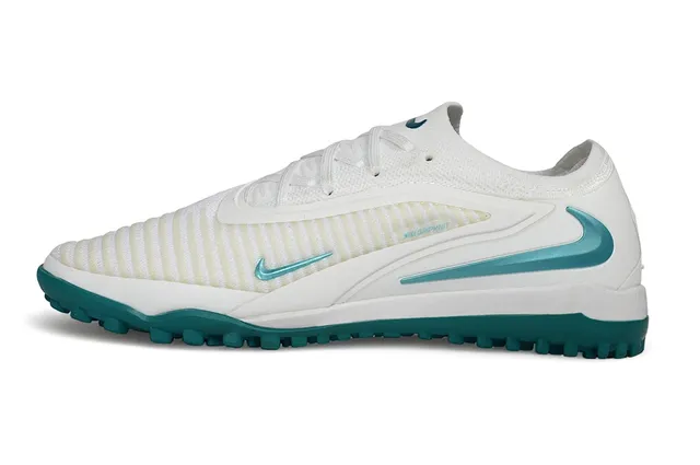 Nike Chaussures de football pour gazon blanc et bleu avec upper en maille et col intégré 7