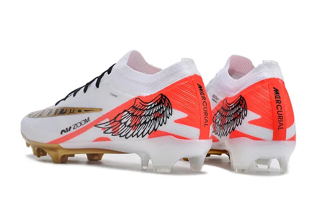 Nike White Gold Knit Upper Wing Graphic Motif Firm-Ground Soccer Shoes 4