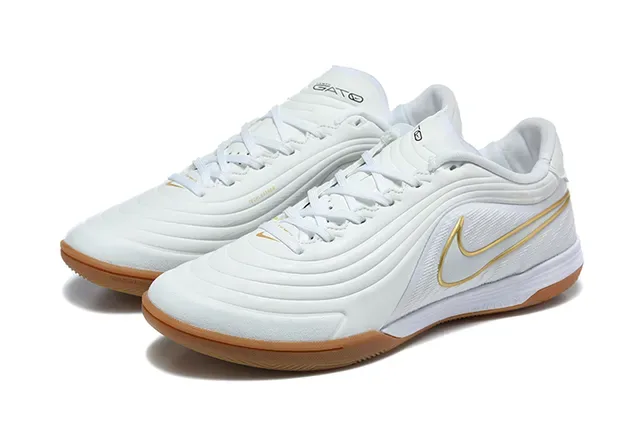 Nike White Gold Low-Top Gum Sole Indoor Soccer Shoes 8