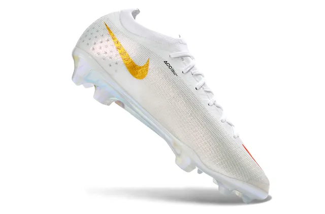Nike White Gold Sock-Fit Knit Upper Iridescent Translucent Sole Firm-Ground Soccer Shoes 2