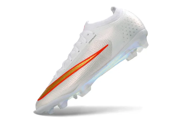 Nike White Gold Sock-Fit Knit Upper Iridescent Translucent Sole Firm-Ground Soccer Shoes 3