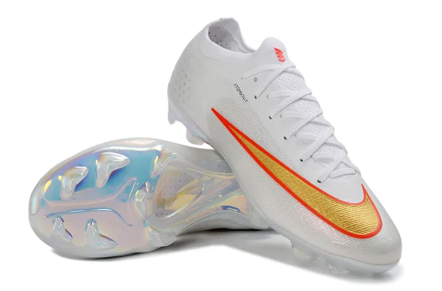 Nike White Gold Sock-Fit Knit Upper Iridescent Translucent Sole Firm-Ground Soccer Shoes 4