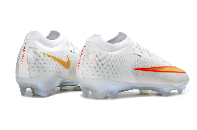 Nike White Gold Sock-Fit Knit Upper Iridescent Translucent Sole Firm-Ground Soccer Shoes 5